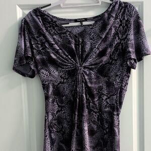 Daisy Fuentes Black and Purple Patterned Blouse